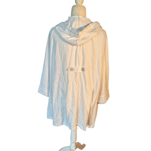 white linen blend oversized Lagenlook hooded trenchcoat jacket/ coverup sz 1X - Picture 4 of 10